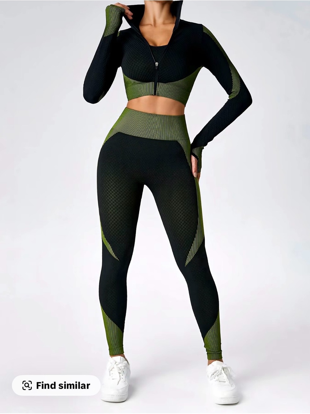 Colorblock Zip Up Shapewear Set, Casual Comfy Crop Jacket & High Waist Leggings